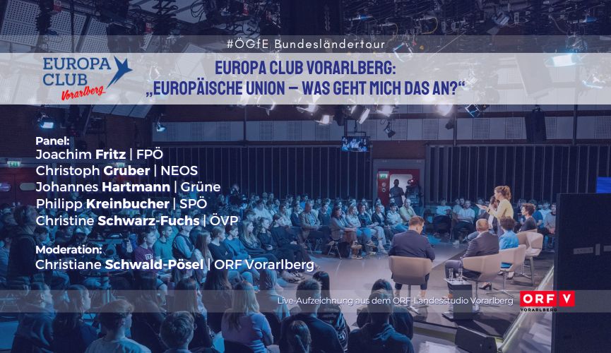 Thumbnail zum Europa Club Vorarlberg zum Thema „Europäische Union – was geht mich das an?“, im Rahmen der Ögfe-Bundesländertour 2024